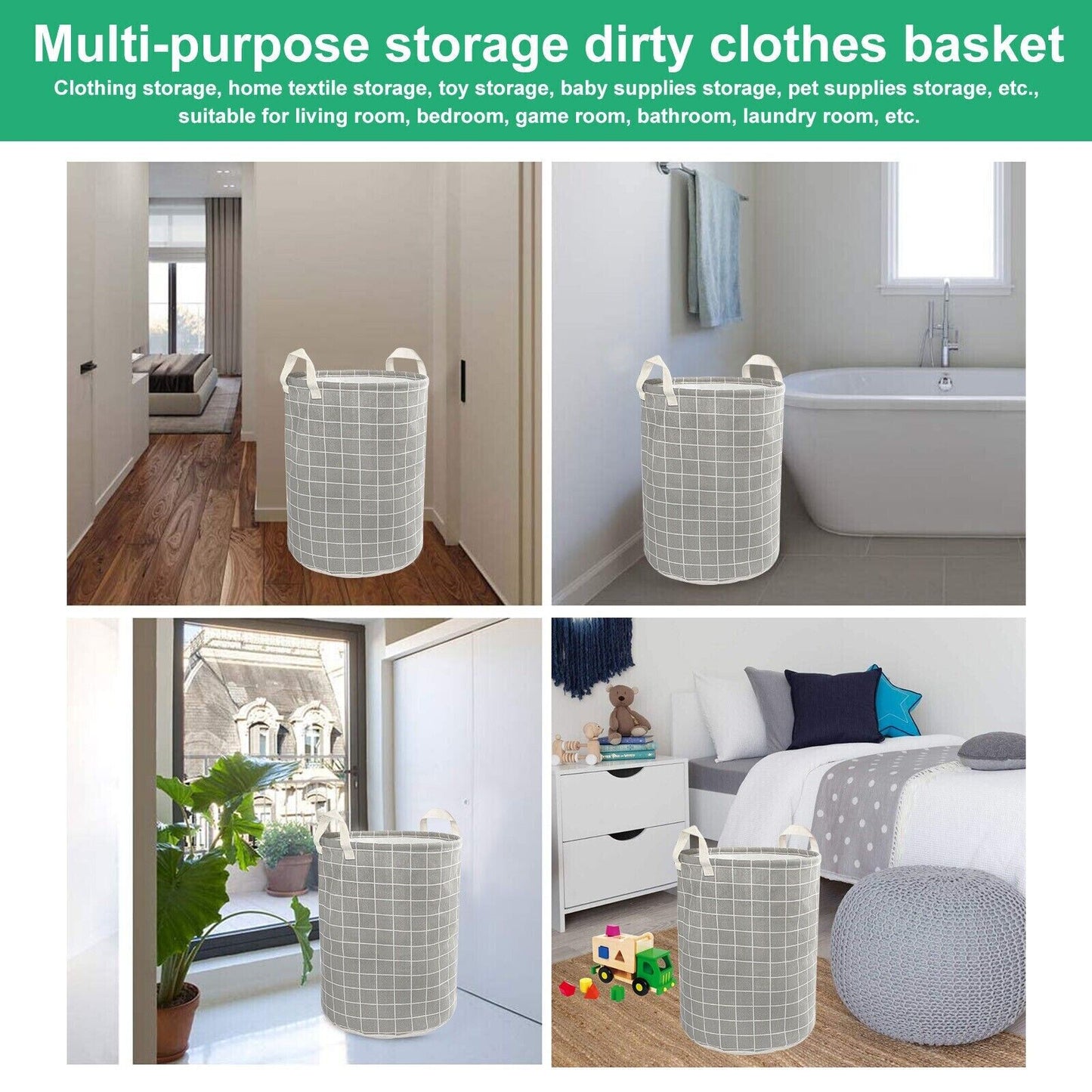 Collapsible laundry basket placements