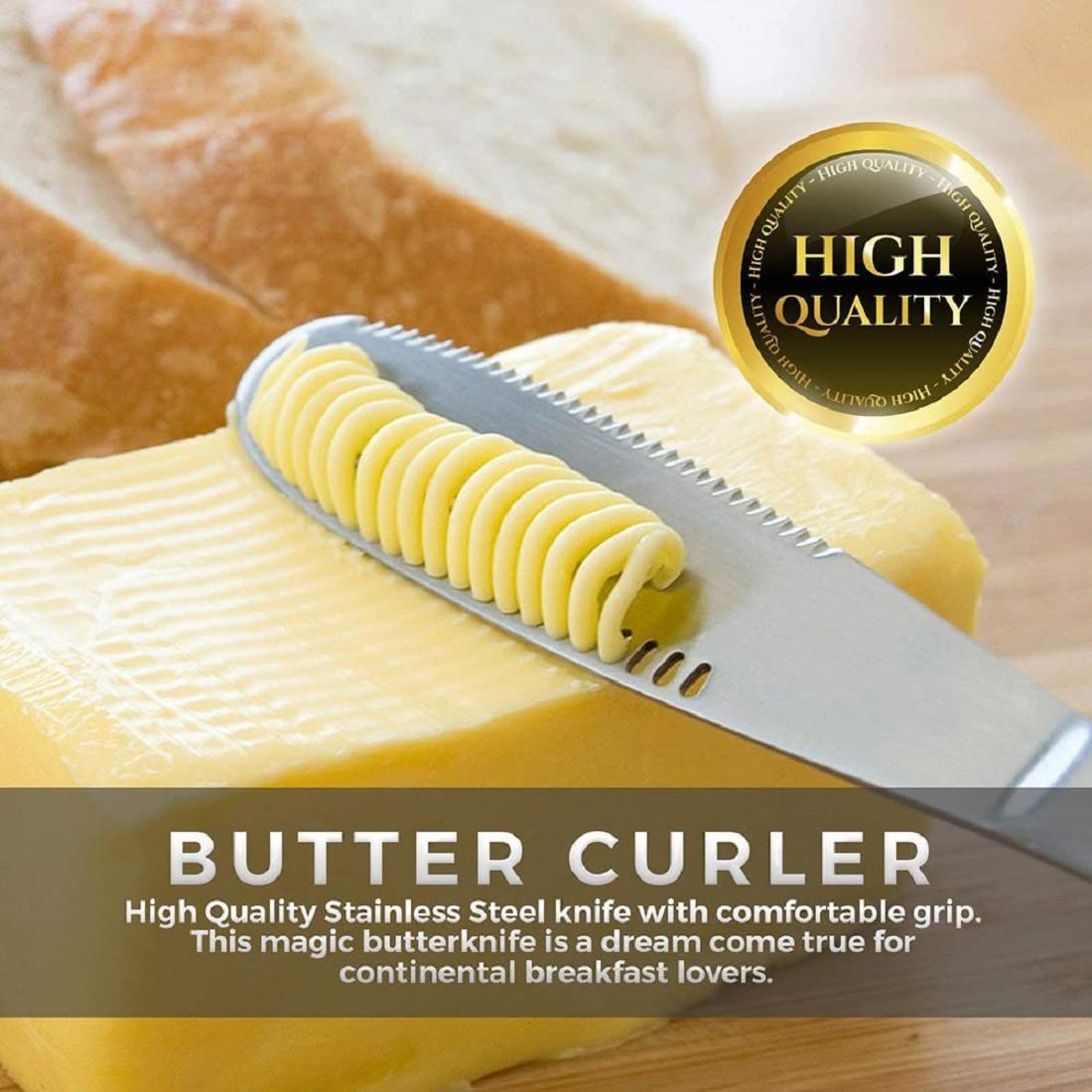 Stainless steel butter knife curler