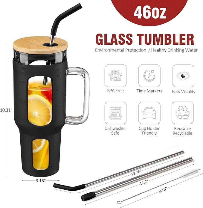 Glass tumbler with bamboo lid specs