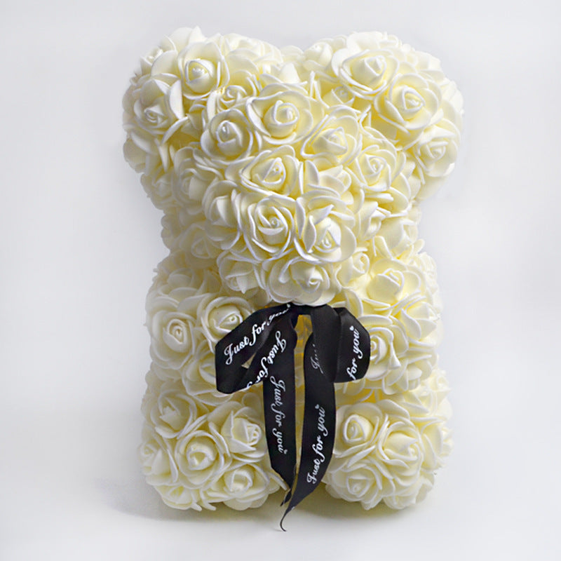 rose bear gift box light yellow