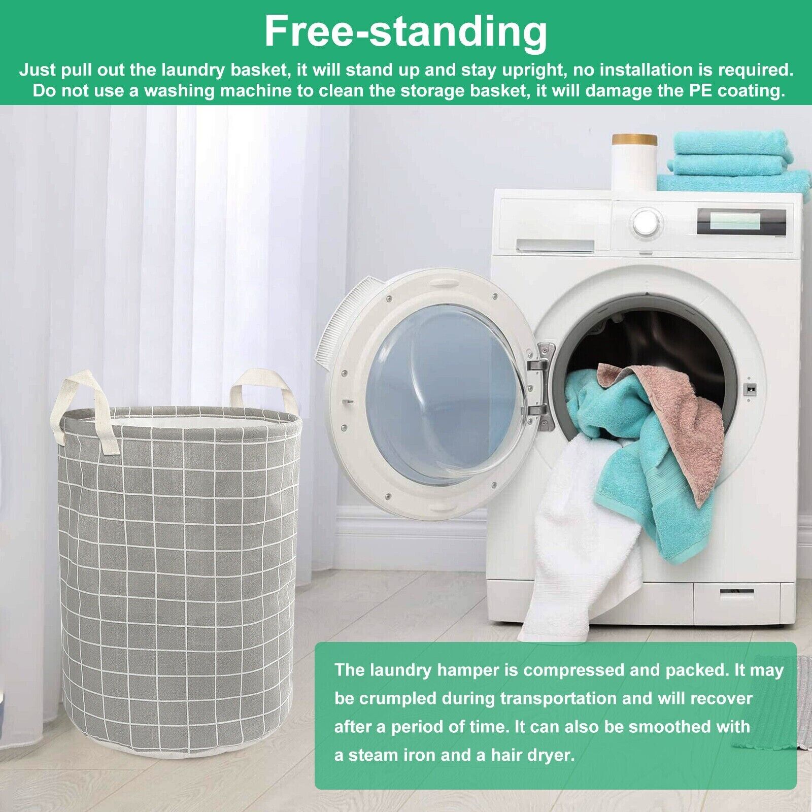 Collapsible laundry basket free standing