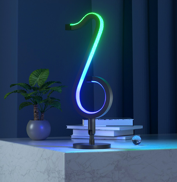 Musical note lights on side table